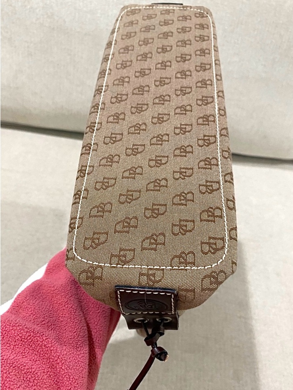 DOONEY &  BOURKE USED 2x Monogram Brown Canvas Mini Tassel Tote  11x8x4 - Picture 5 of 9